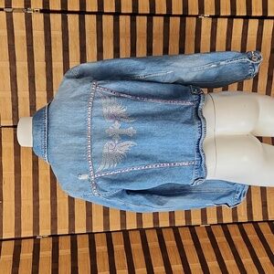 Custom made angel wing rhinestone jean jacket destroyed